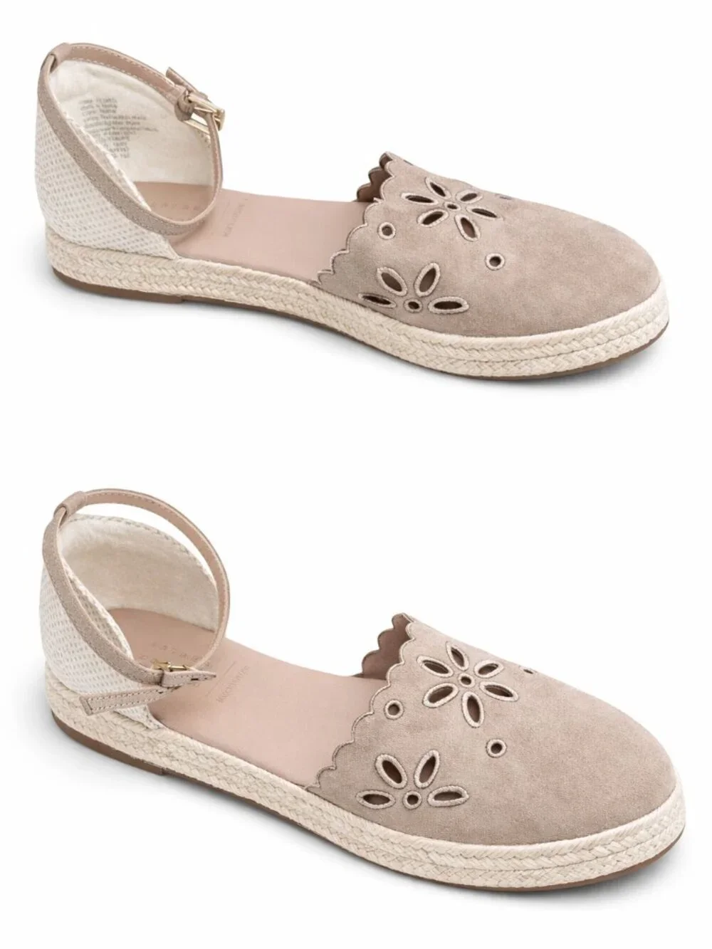 LC Lauren Conrad Espadrille Flats Ankle Strap Taupe Floral Cutout Size 10M